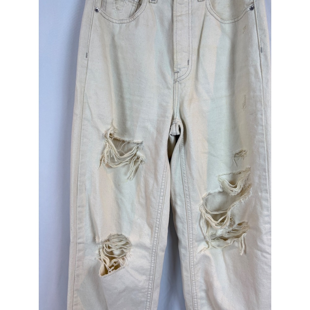 BDG Urban Outfitters High Rise Baggy Distressed Straight Leg Jeans Off-White 26 - Picture 3 of 10
